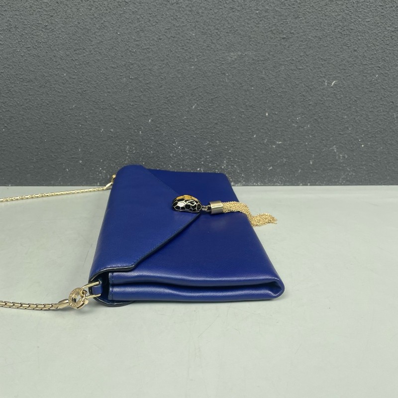 BVLGARI蛇頭包藍色全皮 流蘇woc-2