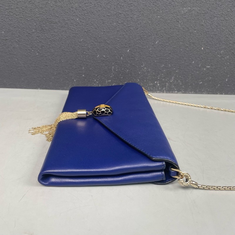 BVLGARI蛇頭包藍色全皮 流蘇woc-3