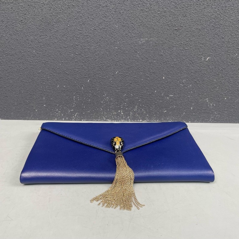 BVLGARI蛇頭包藍色全皮 流蘇woc-4