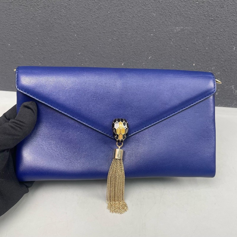 BVLGARI蛇頭包藍色全皮 流蘇woc-8