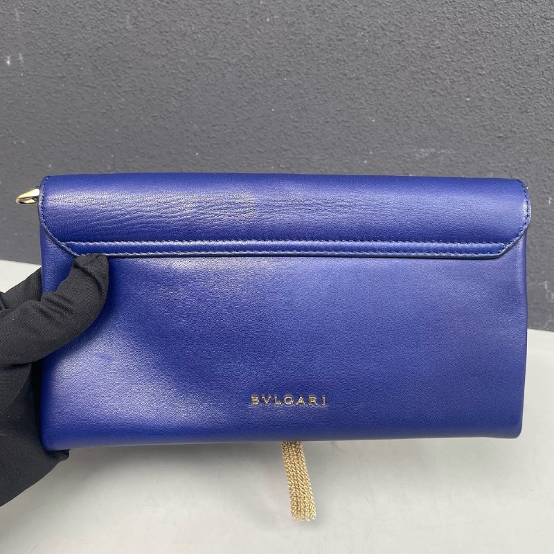 BVLGARI蛇頭包藍色全皮 流蘇woc-9