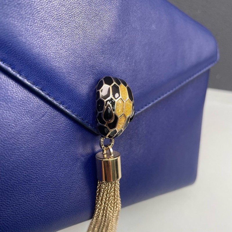 BVLGARI蛇頭包藍色全皮 流蘇woc-15