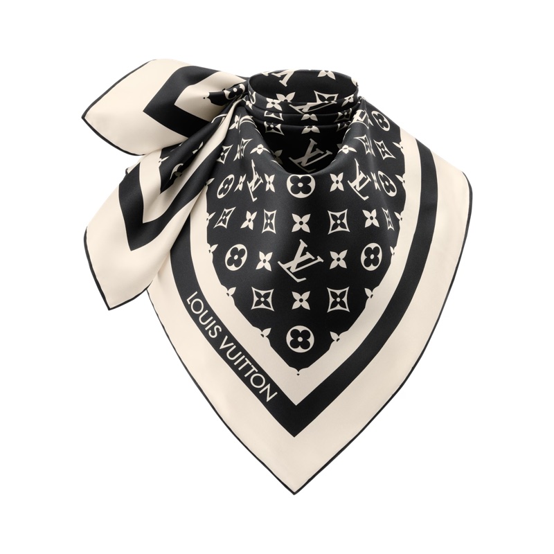 （全新）LV Monogram Silhouette 90方巾 黑/絲巾M97189-6