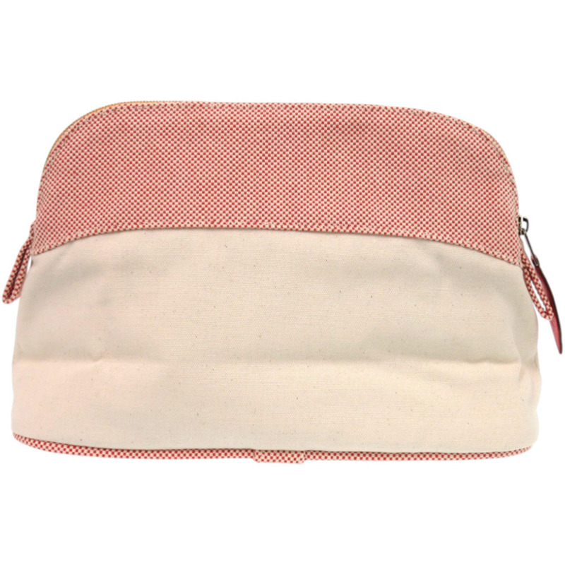 愛馬仕 Bolide 馬型刺繡手拿包，棉質，象牙白，1247，近全新-1