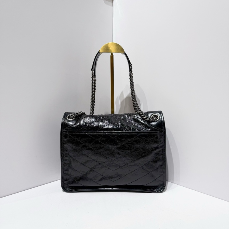 聖羅蘭YSL NIKI 油蠟皮黑銀中號-1