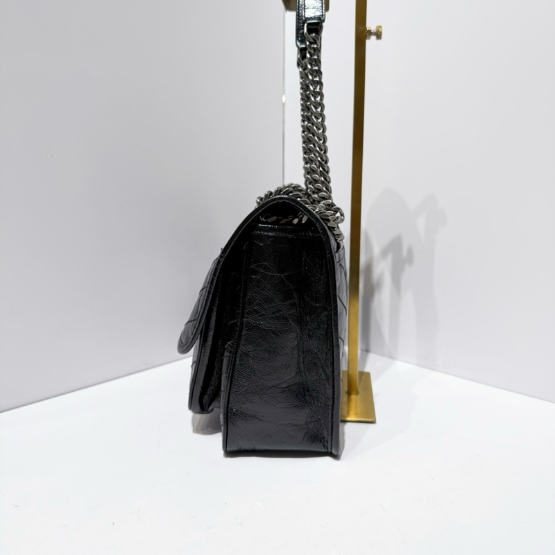 聖羅蘭YSL NIKI 油蠟皮黑銀中號-2