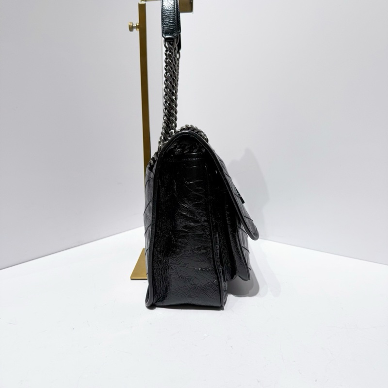 聖羅蘭YSL NIKI 油蠟皮黑銀中號-3