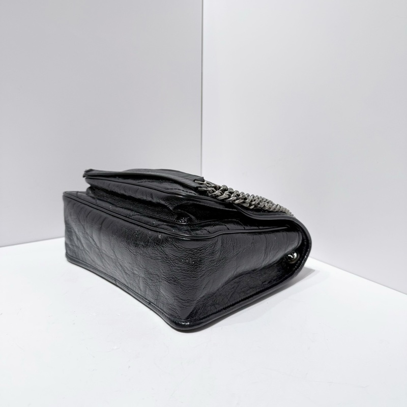 聖羅蘭YSL NIKI 油蠟皮黑銀中號-6