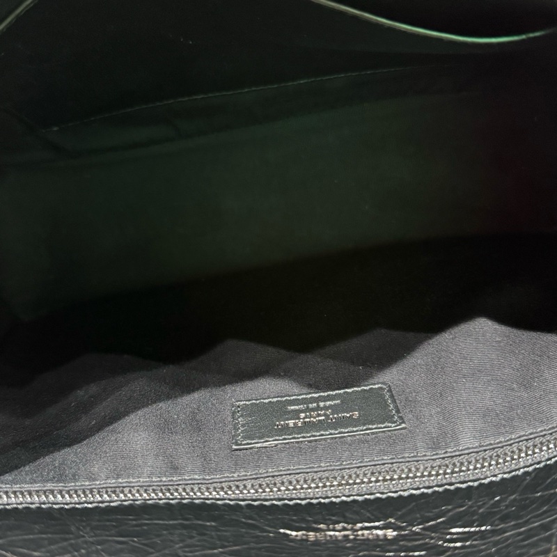 聖羅蘭YSL NIKI 油蠟皮黑銀中號-7