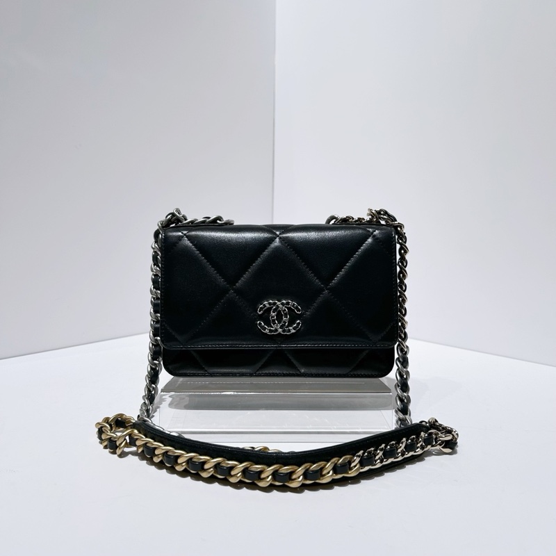 Chanel/香奈兒 芯片款 19bag黑銀woc-0