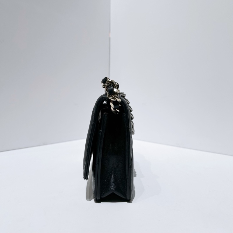 Chanel/香奈兒 芯片款 19bag黑銀woc-6