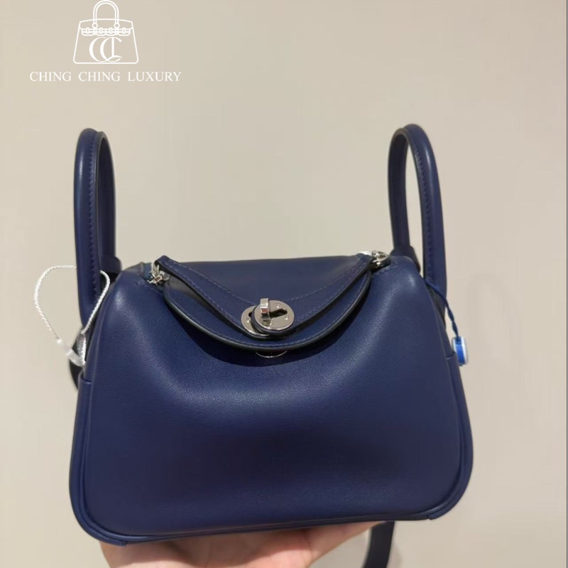 🌈Hermes💙Mini Lindy一代💙寶石藍色銀扣🌟98.5新🌈Swift皮🌟-0