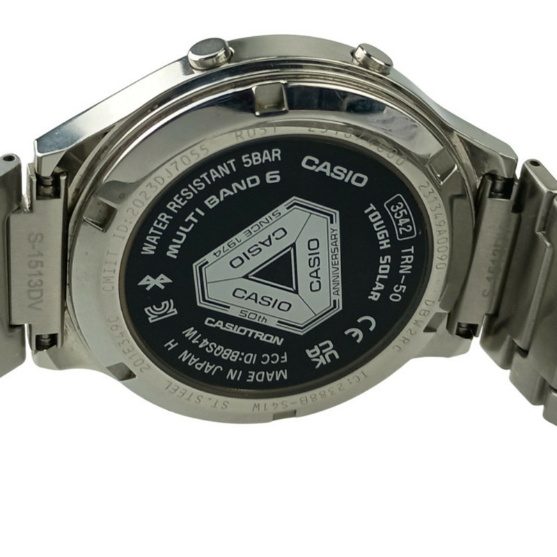 卡西歐 (CASIO) TRN 50 2AJR 限量版 Casiotron 復刻腕錶，銀色不鏽鋼錶殼，男士數位電波太陽能腕錶-8