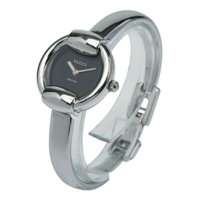Gucci 女士手鐲腕錶，1400L 石英機芯，黑色錶盤，不鏽鋼錶殼，GUCCI-1