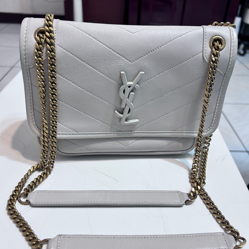 SAINT LAURENT 奶油白Niki D釦金鍊-0