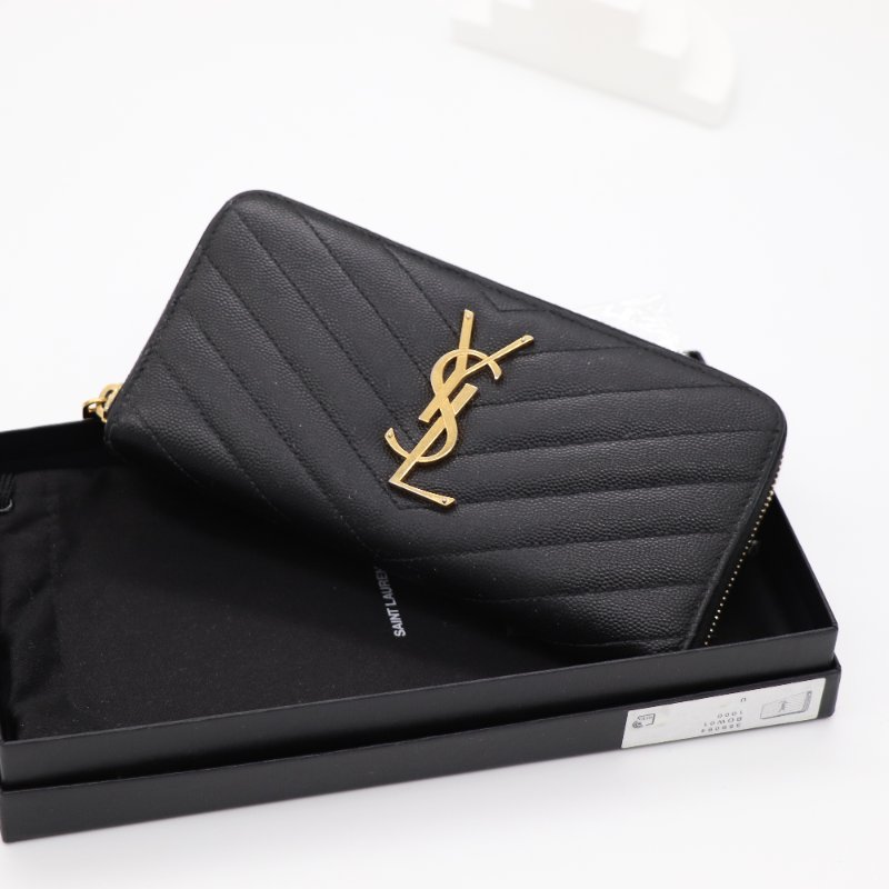 Saint Laurent 聖羅蘭 經典 Logo 黑色 牛皮 大空間 長夾-0