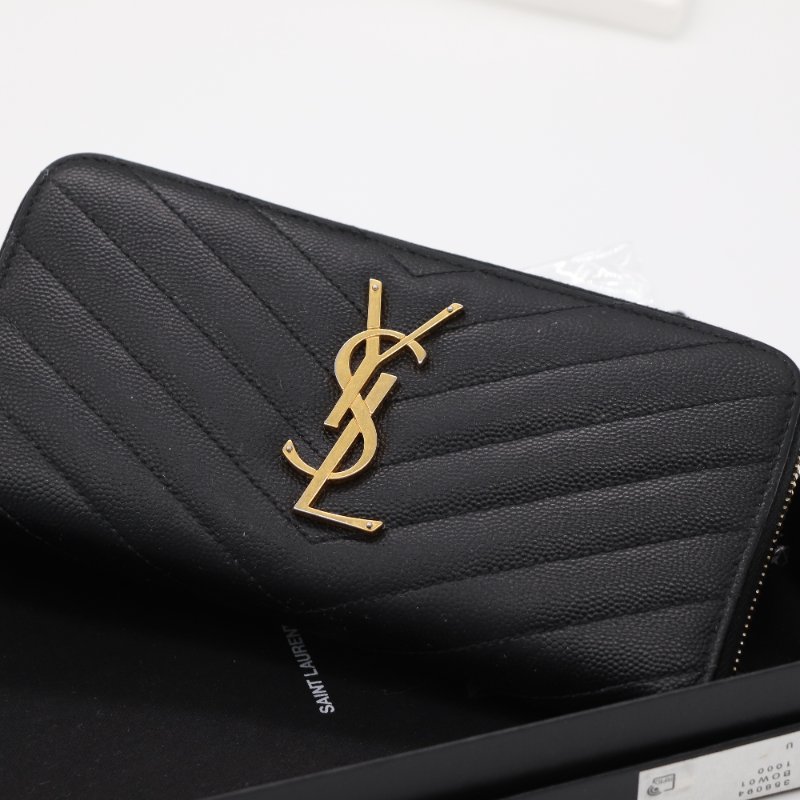 Saint Laurent 聖羅蘭 經典 Logo 黑色 牛皮 大空間 長夾-1