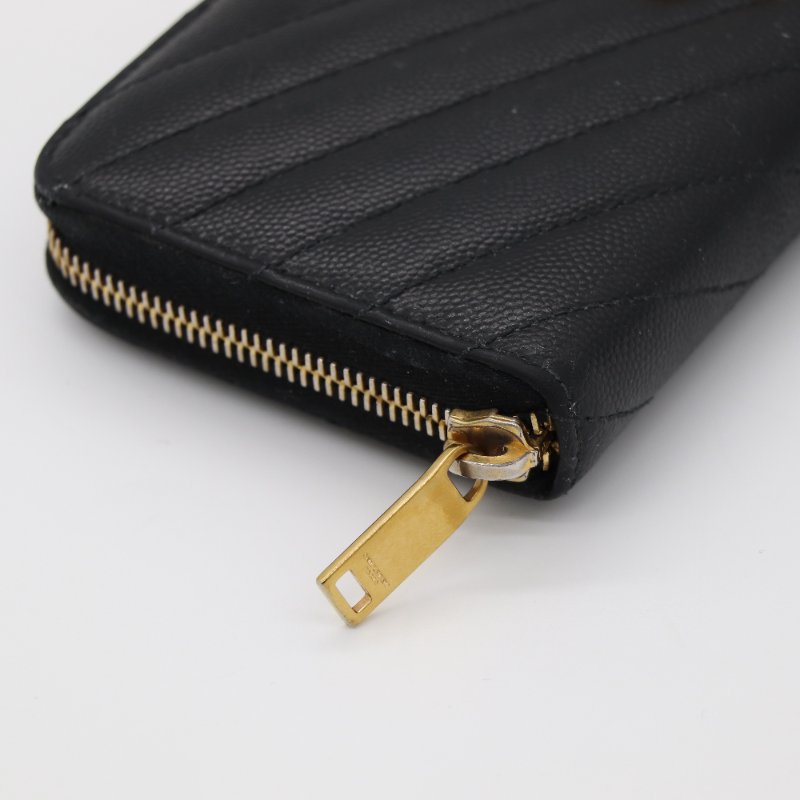 Saint Laurent 聖羅蘭 經典 Logo 黑色 牛皮 大空間 長夾-4