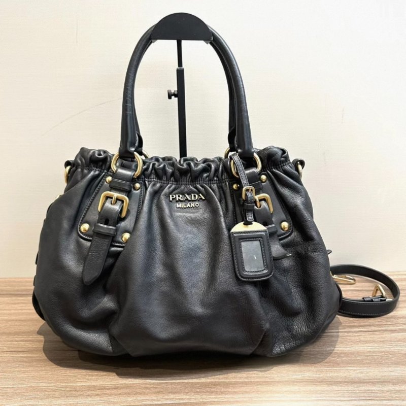 PRADA 黑金南瓜手提包 98新配件塵袋-0