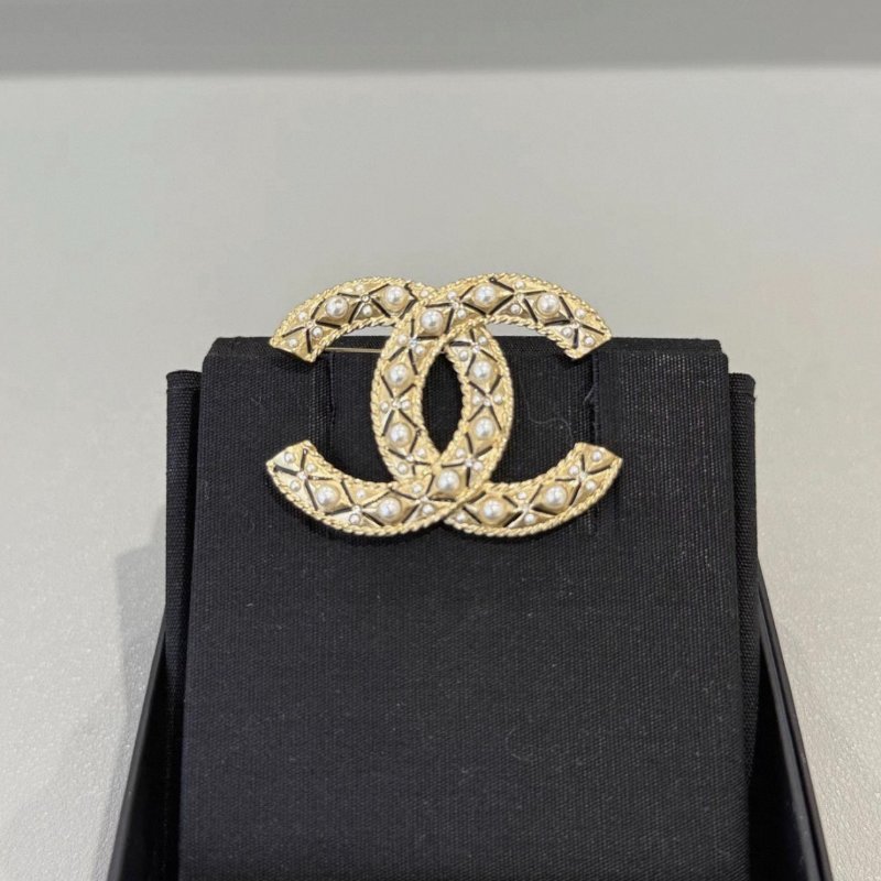 Chanel 麥穗胸針雙c珍珠大號胸針 99新配件塵袋-0