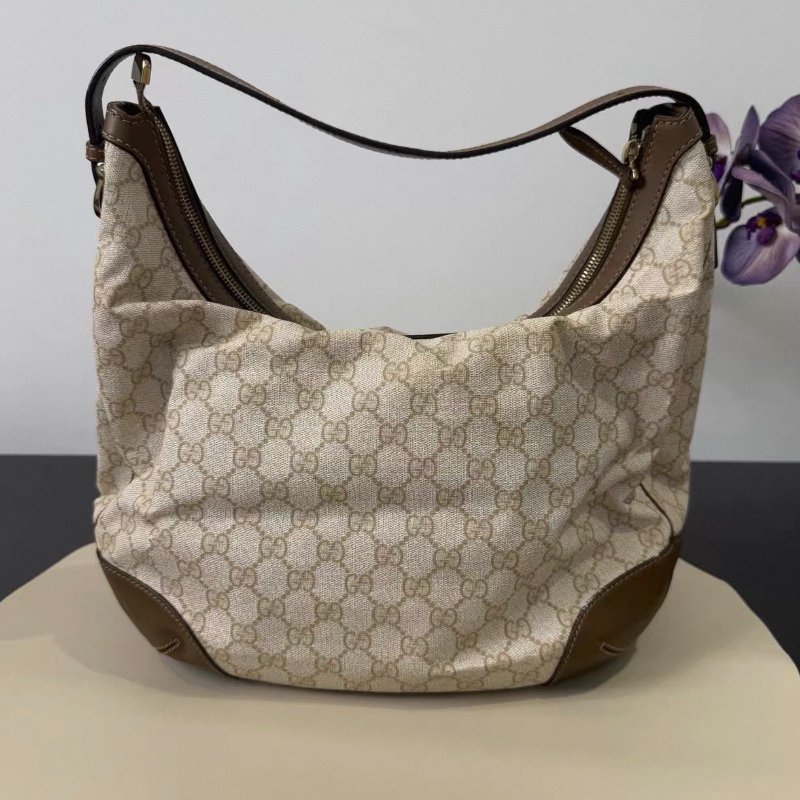 Gucci 老花拼皮hobo腋下斜背包34*30cm 98新配件塵袋-0