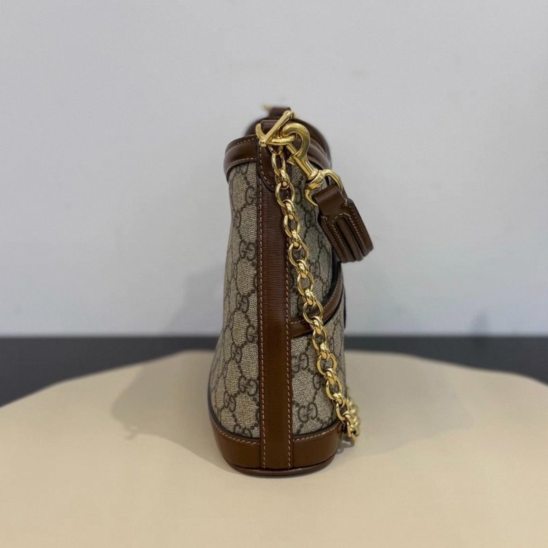 Gucci 老花拼皮棕色水桶包 24*22 99新配件塵袋-4