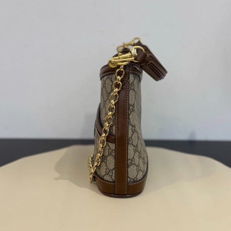 Gucci 老花拼皮棕色水桶包 24*22 99新配件塵袋-5