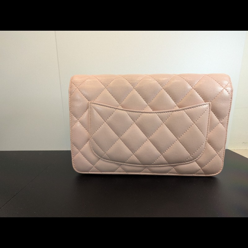 Chanel 稀有櫻花粉 小羊皮鏈條WOC 九成新-7