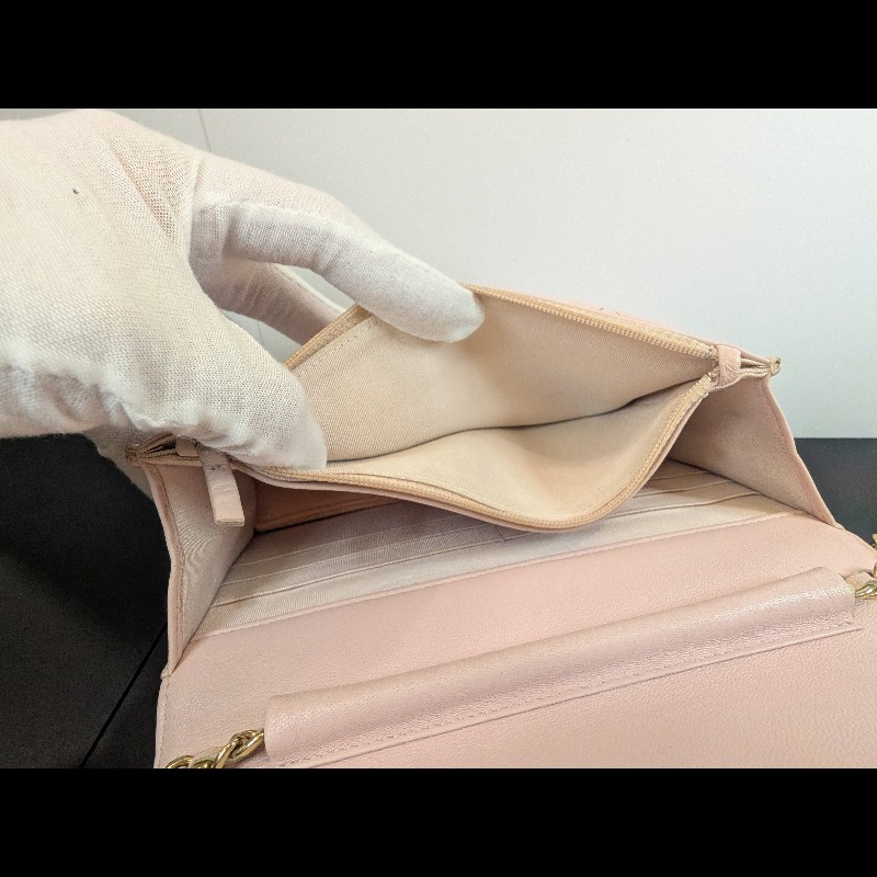 Chanel 稀有櫻花粉 小羊皮鏈條WOC 九成新-14
