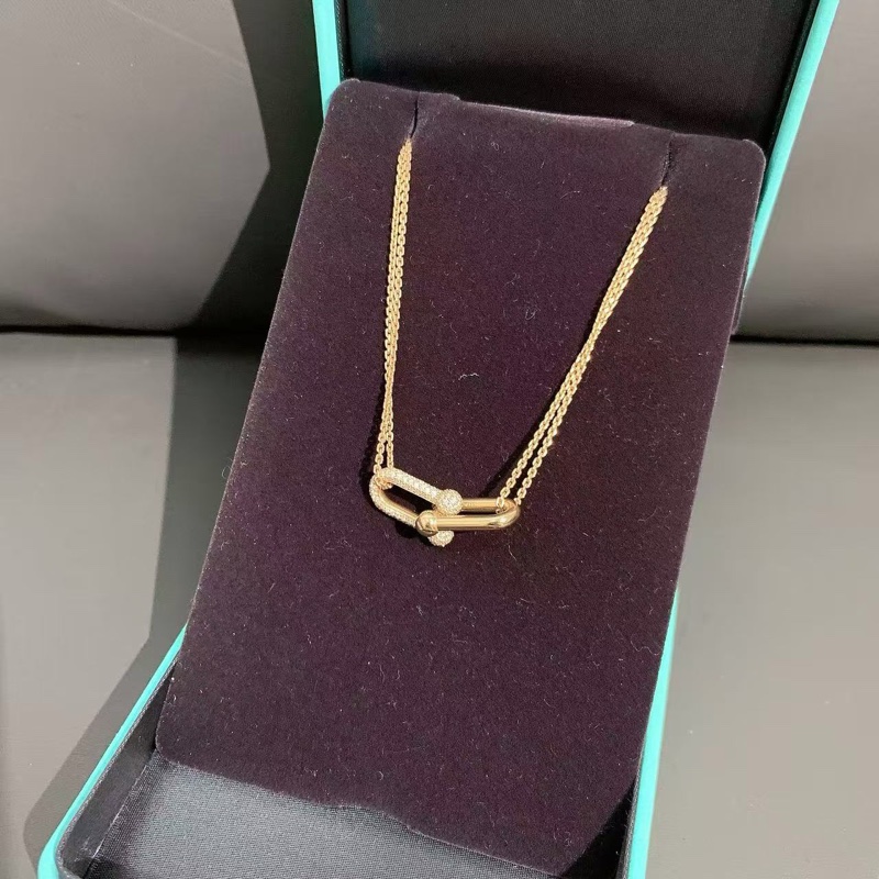 蒂芙尼Tiffany HardWear系列 18k玫瑰金鋪鑲鑽石大號雙鏈環項鍊-0