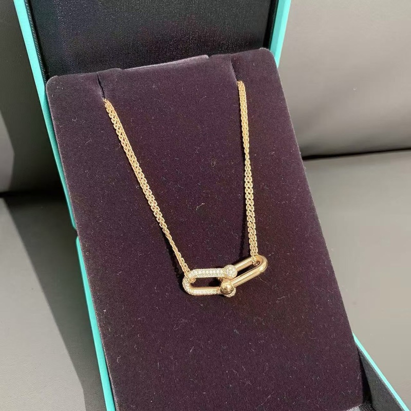 蒂芙尼Tiffany HardWear系列 18k玫瑰金鋪鑲鑽石大號雙鏈環項鍊-2