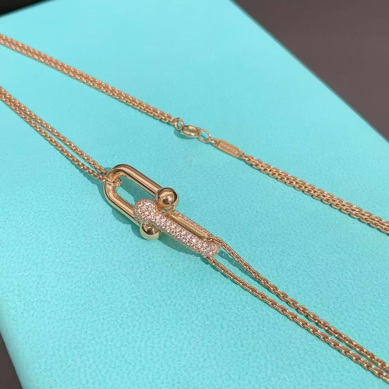 蒂芙尼Tiffany HardWear系列 18k玫瑰金鋪鑲鑽石大號雙鏈環項鍊-5