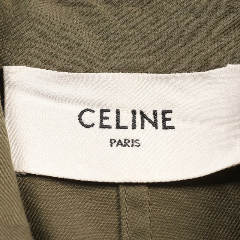 CELINE 軍裝口袋襯衫裙 #40 Triomphe 洋裝 2Z488106K 棉質卡其色-2