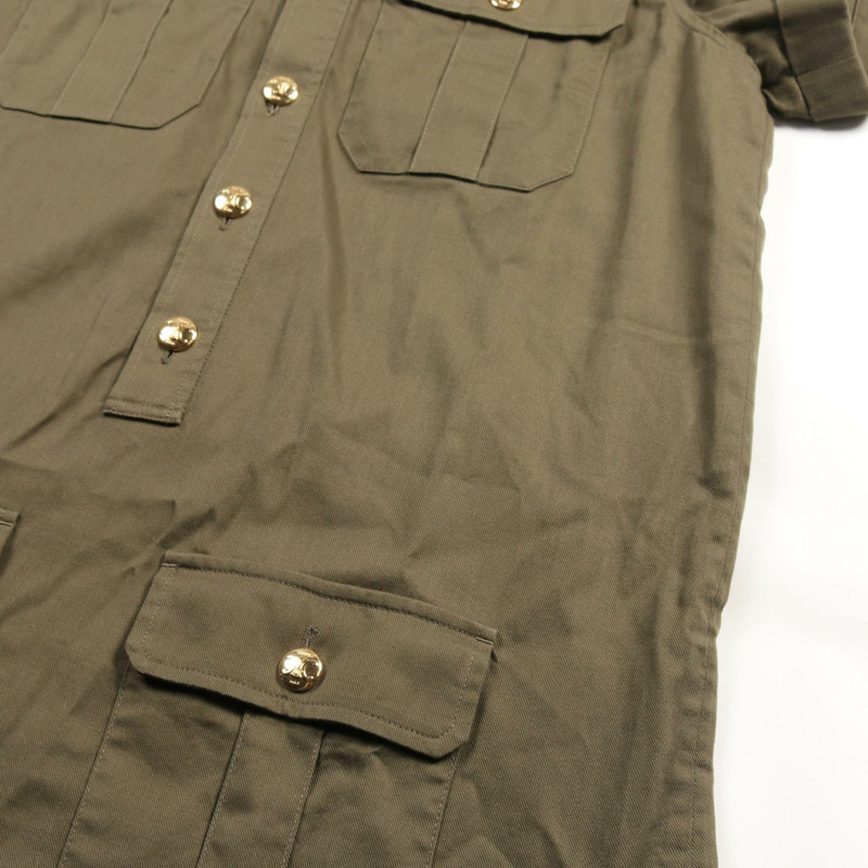 CELINE 軍裝口袋襯衫裙 #40 Triomphe 洋裝 2Z488106K 棉質卡其色-5