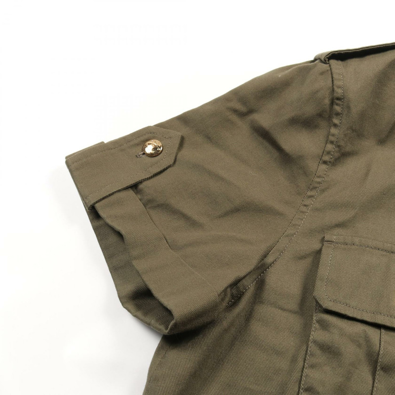 CELINE 軍裝口袋襯衫裙 #40 Triomphe 洋裝 2Z488106K 棉質卡其色-6