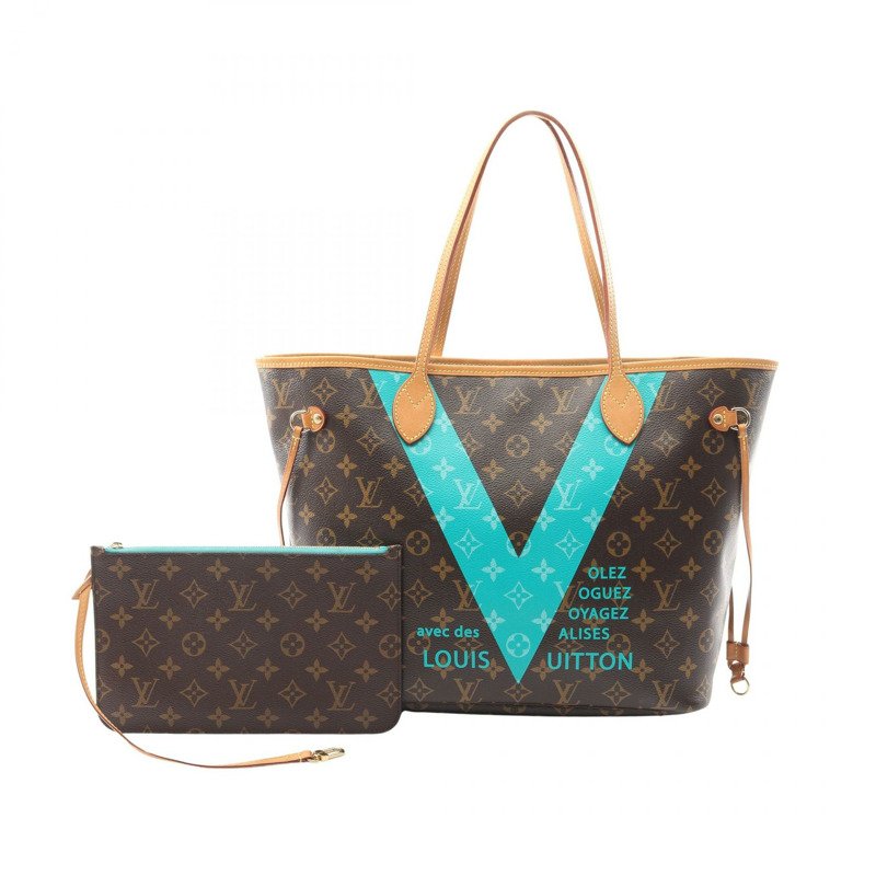 路易威登 Neverfull MM Monogram V 帆布手提包 M41601 棕色藍色二手 LV-0