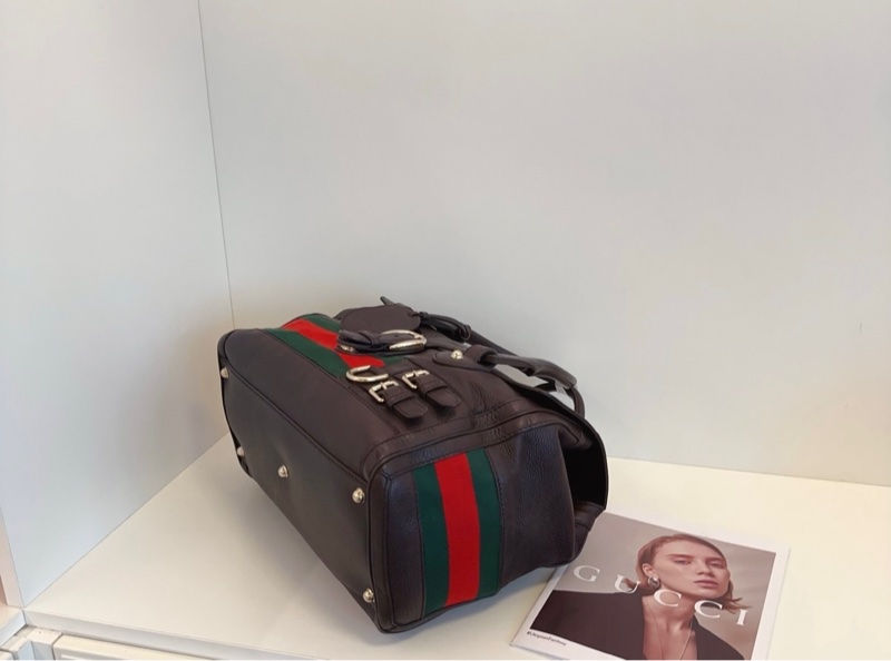 Gucci古馳 條紋牛皮手提包手拎包-5