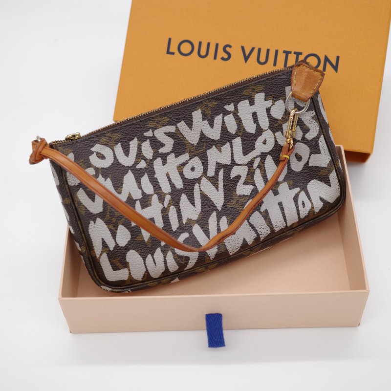Louis Vuitton 路易威登 經典花紋 復古 限量 塗鴉款 手提包 大麻將 （可以放手機） 2001 年-0