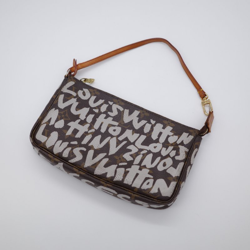 Louis Vuitton 路易威登 經典花紋 復古 限量 塗鴉款 手提包 大麻將 （可以放手機） 2001 年-1