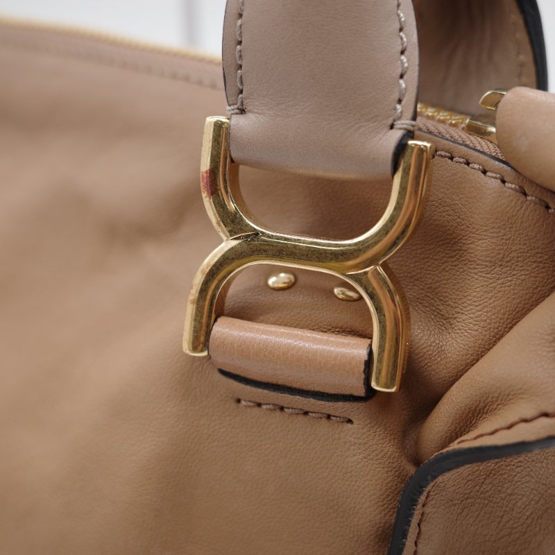 Chloé 蔻依 拿鐵色 淺棕色 小牛皮 馬鞍翻蓋手提包 斜挎包 單肩包-4