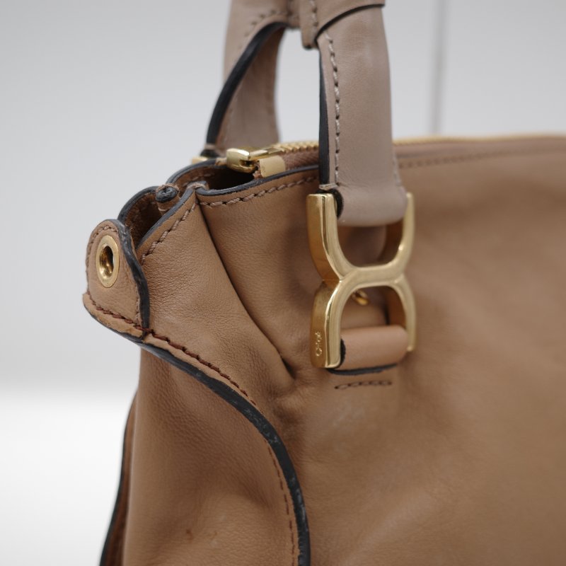 Chloé 蔻依 拿鐵色 淺棕色 小牛皮 馬鞍翻蓋手提包 斜挎包 單肩包-5