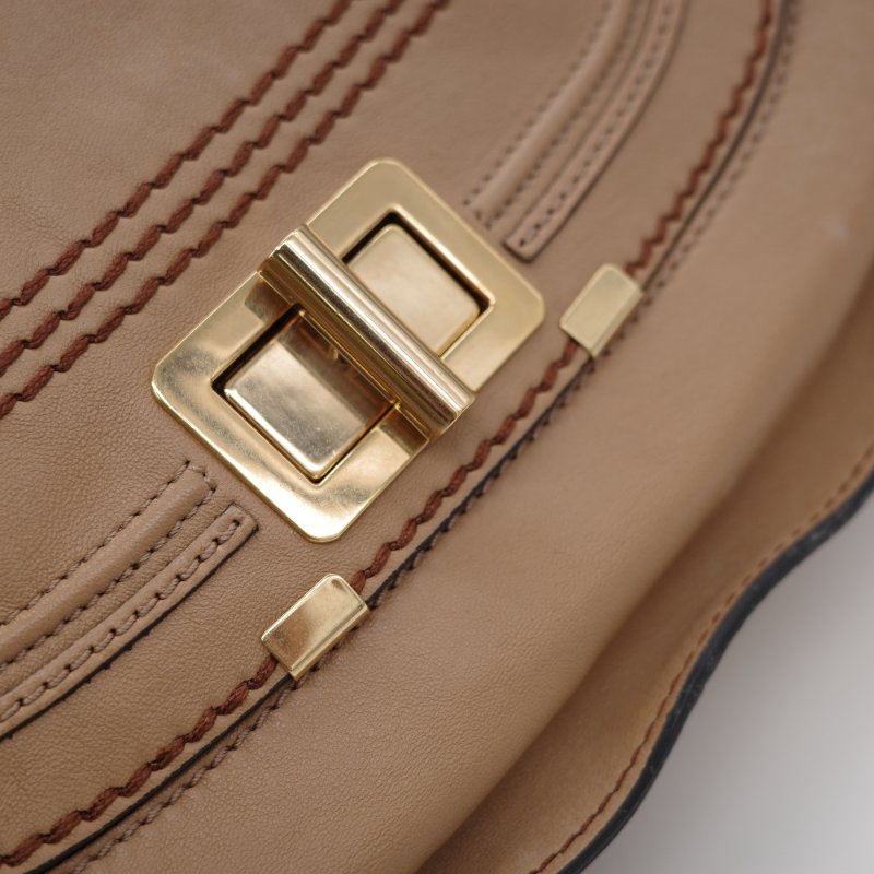 Chloé 蔻依 拿鐵色 淺棕色 小牛皮 馬鞍翻蓋手提包 斜挎包 單肩包-6