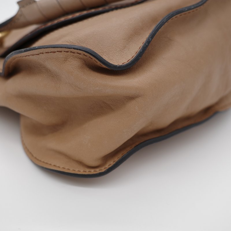 Chloé 蔻依 拿鐵色 淺棕色 小牛皮 馬鞍翻蓋手提包 斜挎包 單肩包-8