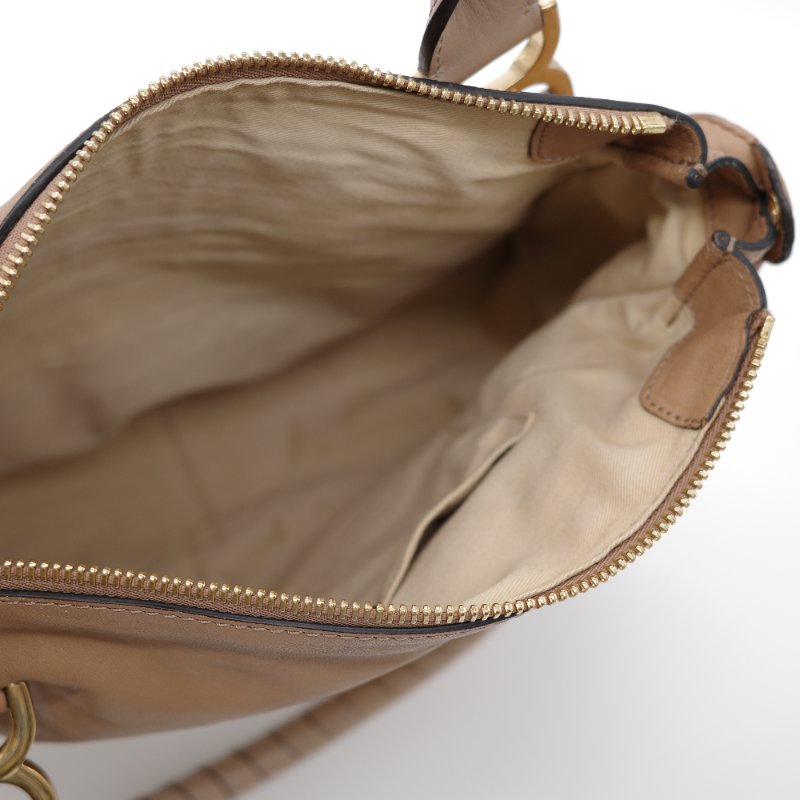 Chloé 蔻依 拿鐵色 淺棕色 小牛皮 馬鞍翻蓋手提包 斜挎包 單肩包-10