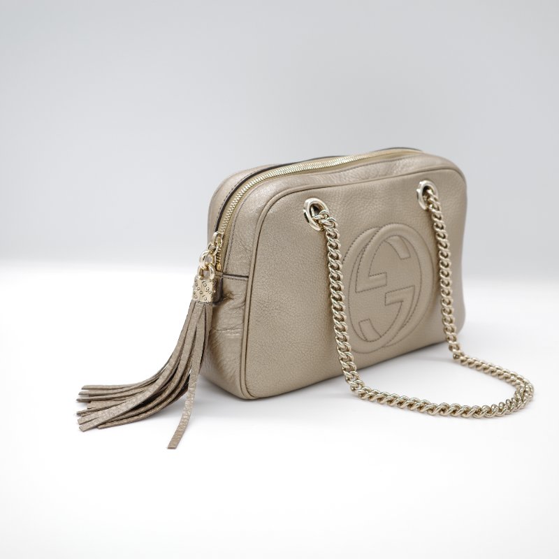 Gucci 古馳 Soho Chain 淡金色 金屬色 牛皮 拉鍊 鏈條單肩包-3