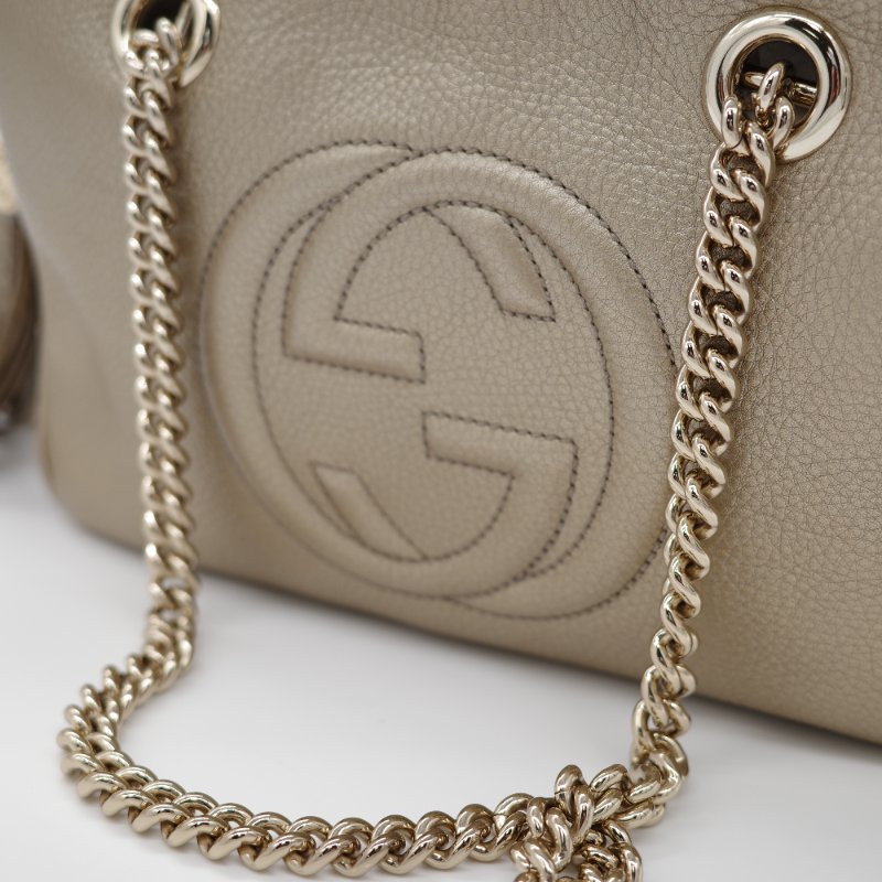 Gucci 古馳 Soho Chain 淡金色 金屬色 牛皮 拉鍊 鏈條單肩包-6