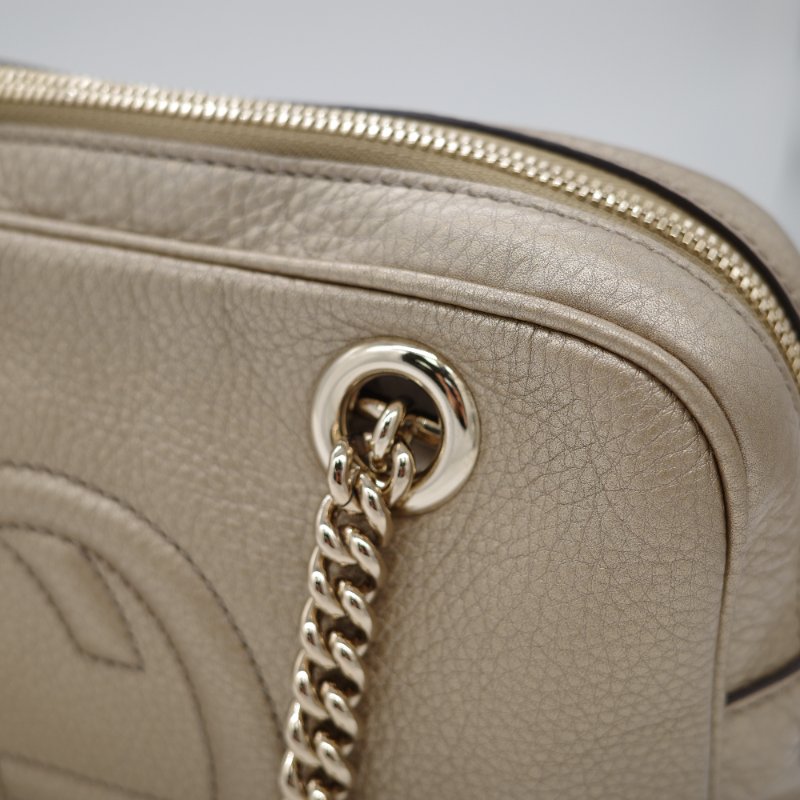 Gucci 古馳 Soho Chain 淡金色 金屬色 牛皮 拉鍊 鏈條單肩包-7