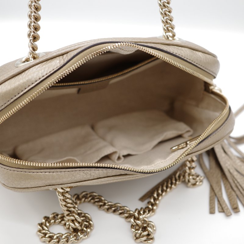 Gucci 古馳 Soho Chain 淡金色 金屬色 牛皮 拉鍊 鏈條單肩包-10
