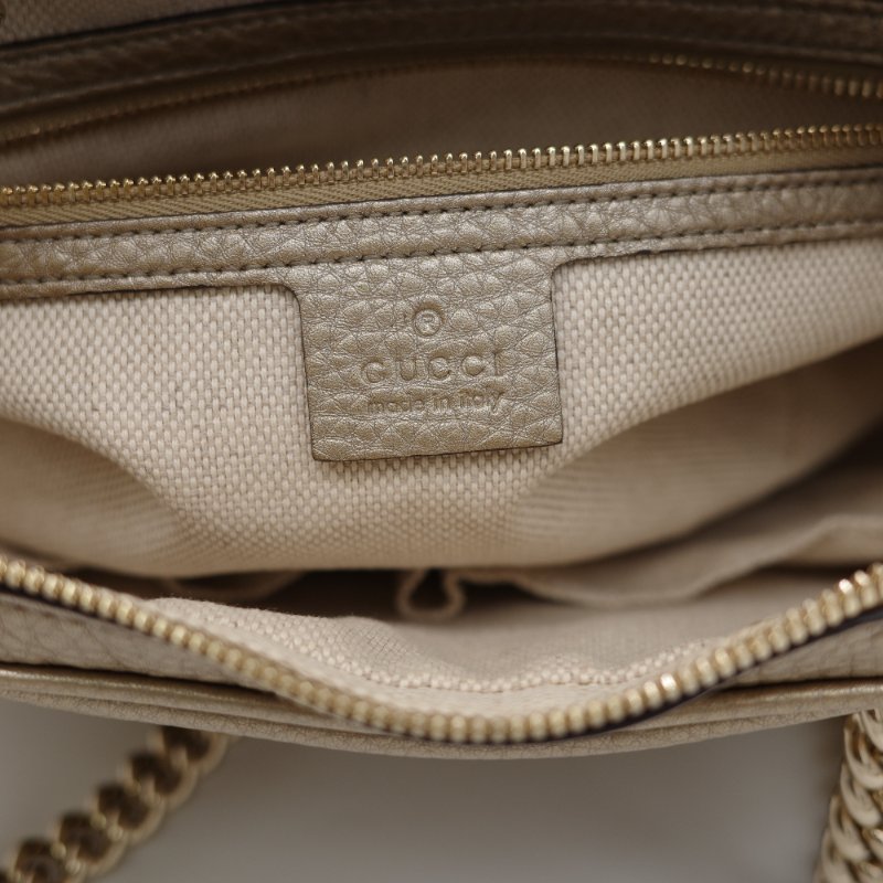 Gucci 古馳 Soho Chain 淡金色 金屬色 牛皮 拉鍊 鏈條單肩包-11