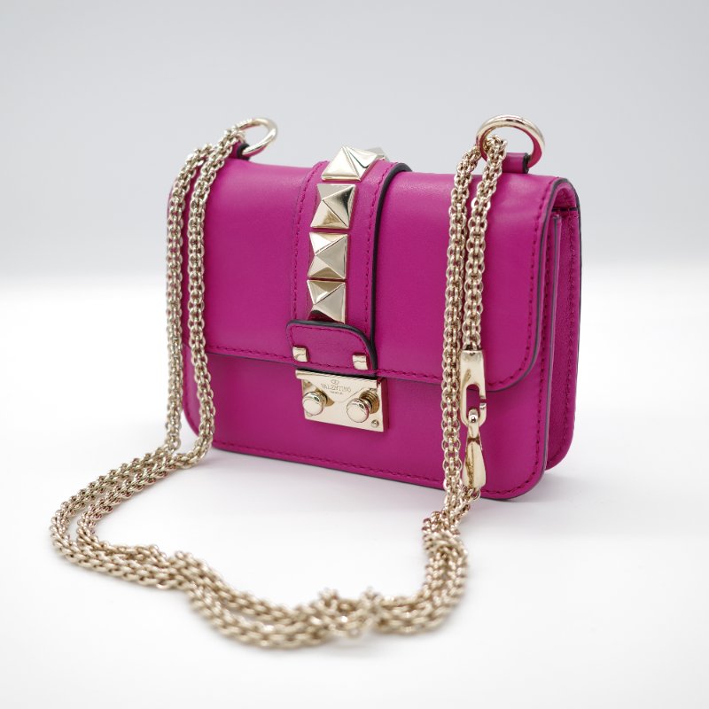 Valentino 范倫鐵諾  Rockstud 紫粉色 牛皮 鉚釘 淡金色 鏈條 口蓋包 斜挎包 單肩包-2